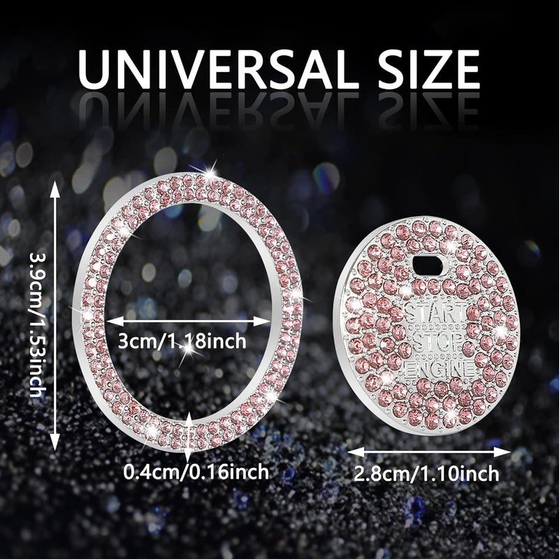 TOMALL Bling Car Engine Start Button Cover Diamond Interior Crystal Push Start Button Ring Stickers Sparkly Accessories Bling Ignition Button Rhinestone Emblem Decorations Universal for Car (Pink) - Image 2